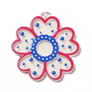 Transparent Printed Acrylic Pendants, Flower Charm, Crimson, 35x34x2.5mm, Hole: 1.5mm(OACR-B003-02E)