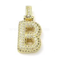 Brass Micro Pave Clear Cubic Zirconia Pendants, Real 18K Gold Plated, Letter B, 30mm, Hole: 4.8x3.5mm, Pendant: 23.5x14x5.5mm(KK-M279-01G-B)