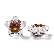 Transparent Glass Beads, with Enamel, Flower, Coconut Brown, 21x22x11mm, Hole: 1.2mm(GLAA-H028-01B)