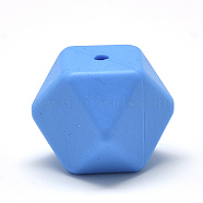 Food Grade Eco-Friendly Silicone Beads, Chewing Beads For Teethers, DIY Nursing Necklaces Making, Faceted Cube, Deep Sky Blue, 14x14x14mm, Hole: 2mm(SIL-Q009B-07)