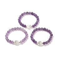 Natural Amethyst & Synthetic Hematite Stretch Bracelet, Shell Moon with Star Beaded Adjustable Bracelet for Women, Inner Diameter: 2-3/8 inch(5.9cm)(BJEW-M236-01B)