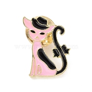 Cat with Bowknot Enamel Pin, Light Gold Plated Alloy Badge for Backpack Clothes, Pink, 21.5x15.5x2mm(JEWB-E015-05LG-03)