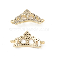 Brass Micro Pave Clear Cubic Zirconia Connetor Charms, Crown Links, Real 18K Gold Plated, 12x21x3mm, Hole: 0.8mm(KK-E068-VB047)