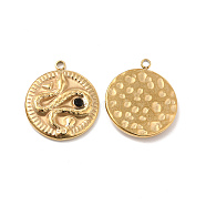 Vacuum Plating 201 Stainless Steel with Rhinestone Pendants, Flat Round with Snake Pattern Charms, Real 18K Gold Plated, 18.5x16.5x2.5mm, Hole: 1.2mm(STAS-J401-VC1048)
