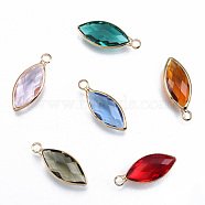 Transparent K9 Glass Pendants, with Light Gold Plated Brass Findings, Cadmium Free & Lead Free, Faceted, Horse Eye, Mixed Color, 18.5x7.5x3.5mm, Hole: 1.8mm(GLAA-N038-61)