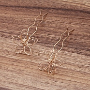 Iron Hair Fork Findings, with Flower Filigree Findings, Light Gold, 70x12x1.2mm, Filigree Findings: 35mm(OHAR-PW0001-074KCG)