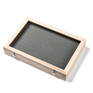 Wooden Ring Presentation Boxes, with Glass, 100 Slots Ring Storage Display Box with Transparent Lid, Rectangle, Antique White, 35x24x5.5cm(ODIS-P006-05)