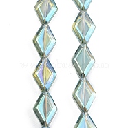 Electroplate Glass Beads Strands, Rhombus, AB Color, Light Green, 15x10x5mm, Hole: 1mm, about 43pcs/strand, 25.39''(64.5cm)(EGLA-B010-01A-FR02)