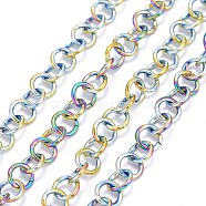 Ion Plating(IP) 304 Stainless Steel Rolo Chains, Unwelded, with Spool, Rainbow Color, 7x1mm, about 32.8 Feet(10m)/roll(CHS-F013-01MC)