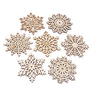 Undyed Natural Wooden Big Pendants, Laser Cut, Snowflake, Antique White, 59.5~71x59.5~67x2.5mm, Hole: 2~3.5mm(X-WOOD-R271-M)