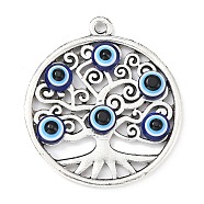 Alloy Pendants, Tree of Life with Resin Evil Eye Charms, Antique Silver, Flat Round, 37x33x4mm, Hole: 2.5mm(PALLOY-JF02405-05)