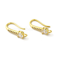 Brass Micro Pave Clear Cubic Zirconia Earring Hooks, Ear Wire, with Horizontal Loops, Real 18K Gold Plated, 18mm, Hole: 1.2mm, 18 Gauge, Pin: 1mm(ZIRC-R112-01G)