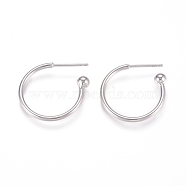 Brass Stud Earrings, Half Hoop Earrings, with Rhodium Plated 925 Sterling Silver Pin, Long-Lasting Plated, Real Platinum Plated, 20x21x4mm, Pin: 0.8mm(EJEW-L245-001P)