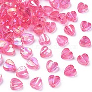 Transparent Acrylic Beads, AB Color Plated, Heart, Hot Pink, 7.5x8x3mm, Hole: 1.8mm, about 3620pcs/500g(MACR-S373-114-C02)