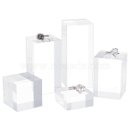 5Pcs 5 Styles Square Transparent Acrylic Jewelry Display Pedestals, for Small Jewelry, Cosmetic Showing, Clear, 4x4x2~10cm, 1pc/style(ODIS-FG0001-65)