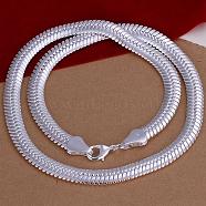 Popular Silver Color Plated Brass Flat Snake Chain Necklaces For Men, with Lobster Claw Clasps, 20 inch, 10mm(NJEW-BB12844)