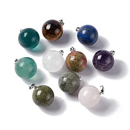 Natural & Synthetic Mixed Gemstone Pendants, with Platinum Tone Brass Findings, Round Charm, 22x18mm, Hole: 3x6mm(G-G926-02P)