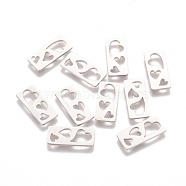 201 Stainless Steel Pendants, Rectangle with Heart, Stainless Steel Color, 17.5x7.7x1mm(STAS-Q201-T149)
