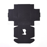 Foldable Kraft Paper Gift Boxes, Hollow Cat Pattern Handmade Soap Boxes, Square, Black, 8x8x3.2cm(CON-WH0069-75D)