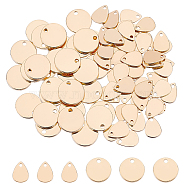 DICOSMETIC 60Pcs 2 Style Brass Charms, Blank Stamping Tag, Teardrop & Flat Round, Real 18K Gold Plated, 7~8x5~8x0.6~1mm, Hole: 0.9~1mm, 30pcs/style(KK-DC0002-14)