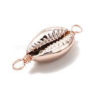 Electroplated Shell Beads Links Connectors, with Eco-Friendly Copper Wire, Rose Gold, 29~31.5x11~12x6~7mm, Hole: 3.5mm(PALLOY-JF01036-04)