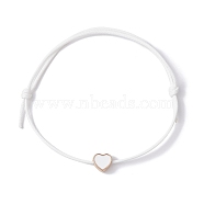Alloy Enamel Heart Braided Bead Bracelet, Waxed Polyester Cords Adjustable Bracelet, White, Inner Diameter: 3-1/2 inch(9cm)(BJEW-JB09739-01)