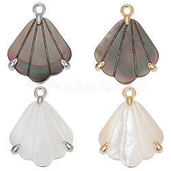 4Pcs 4 Styles Rack Plating Brass Pave Shell Pendants, Shell Shape Charms, Platinum & Golden, 18.5x14.5x4mm, Hole: 1.4mm, 1pc/style(KK-GO0001-66)