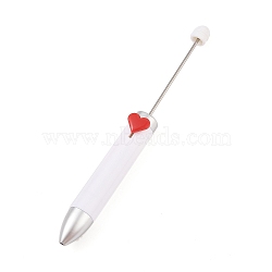 Heart Plastic Ball-Point Pen, Iron Pole Beadable Pen, for DIY Personalized Pen with Jewelry Beads, White, 156x14.5mm, Pin: 2mm(AJEW-P126-B02)