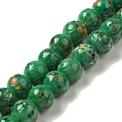 Handmade Lampwork Beads Strand, Round, Green, 10x9~10mm, Hole: 1.2mm, about 40pcs/strand, 14.76 inch(37.5cm)(LAMP-C008-02F)