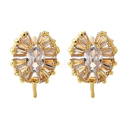 Brass Cubic Zirconia Stud Earrings Findings, Cadmium Free & Lead Free, Long-Lasting Plated, Golden, 11x14.5mm, Pin: 1mm(KK-R217-16G)