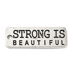 Rectangle Tibetan Style Alloy Pendants, with Words Strong Is Beautiful, Lead Free & Cadmium Free, Antique Silver, 27.5x10x1.5mm, Hole: 1.5mm, about 235pcs/500g(TIBEP-S295-50AS-RS)