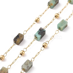 Natural African Turquoise(Jasper) Rectangle Beaded Chains, with Golden 304 Stainless Steel Findings, Unwelded, 4~4.5x2~2.5x2~2.5mm, about 3.28 Feet(1m)/Box(AJEW-SZ0002-42E)