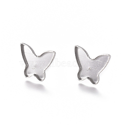 Tarnish Resistant 304 Stainless Steel Stud Earring Findings, Earring Settings, Butterfly, Stainless Steel Color, Tray: 13.5x13mm, 12.5x14mm, Pin: 0.8mm(STAS-G225-23P)