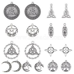 36PCS 9 Style Alloy Pendants, Mix Shapes, Antique Silver, 22~34.5x9.5~30.5x1.5~3mm, Hole: 1.8~2mm(TIBE-SC0007-20)