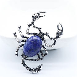 Natural Lapis Lazuli Big Pendants, Antique Silver Tone Alloy Scorpion Charms , 51x38mm(PW-WGB167E-04)