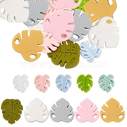 SUNNYCLUE 20Pcs 10 Style Food Grade Eco-Friendly Silicone Beads, Chewing Beads For Teethers, DIY Nursing Necklaces Making, Monstera Leaf, Mixed Color, 23~34.5x21~29.5x7~8mm, Hole: 2~3mm, 2pcs/style(SIL-SC0001-26)