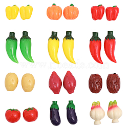 24Pcs 12 Style EPMC Resin Mini Imitation Vegetables Decoration, for Dollhouse Accessories Pretending Prop Decorations, Garlic/Sweet Potato/Jujube/Hotpepper/Pumpkin/Eggplant/Tomato/Bell Pepper, Mixed Color, 19.6~46x18.5~24mm, 2pcs/style(MIMO-FG0001-01)