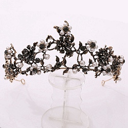 Baroque Rhinestone Pearl Wedding Crown, Alloy Hair Bands for Bridal, Black, 155x62mm(PW-WG88593-02)