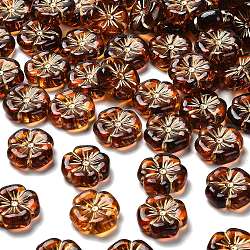 Transparent Acrylic Beads, Flower, Golden Metal Enlaced, Camel, 19.5x19.5x7mm, Hole: 1.8mm, about 333pcs/500g(MACR-K359-41E)