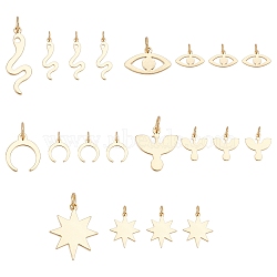 SUNNYCLUE 20Pcs 5 Styles Brass Pendants, with Jump Rings, Long-Lasting Plated, Mixed Shapes, Real 18K Gold Plated, 4pcs/styles(KK-SC0001-99G)