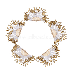 Polycotton(Polyester Cotton) Tassel Pendant Decorations, with Foam and Brass Findings, Fan, Golden, Dark Goldenrod, 40~45x64~68x3mm, Hole: 1.2x2mm(FIND-T041-12)