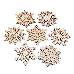 Undyed Natural Wooden Big Pendants, Laser Cut, Snowflake, Antique White, 59.5~71x59.5~67x2.5mm, Hole: 2~3.5mm(X-WOOD-R271-M)