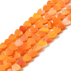 Handmade Lampwork Beads Strands, Heart, Dark Orange, 6x6x2~2.5mm, Hole: 1mm, about 77pcs/strand, 15.75''~16.14''(40~41cm)(LAMP-Q035-01N)