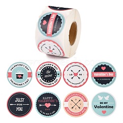 Valentine's Day Theme Paper Gift Tag Stickers, 8 Style Flat Round with Word Pattern Adhesive Labels Roll Stickers, for Party, Decorative Presents, Colorful, 4.1cm wide, about 500pcs/roll(DIY-C007-02)