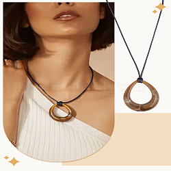 1Pc Acrylic Hollow Teardrop Pendant Necklaces, Black Waxed Cotton Cord Necklaces for Women, Coffee, 15.94 inch(40.5cm)(NJEW-LP0009-09)