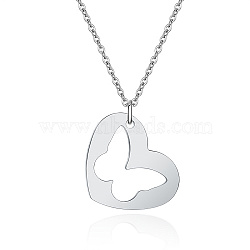 Stainless Steel Pendant Necklaces, with Cable Chains, Stainless Steel Color, Heart, 17.72 inch(45cm), Heart: 20x22mm(FZ5872-2)