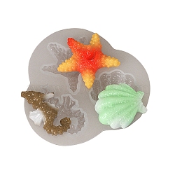 Sea Animal Ornament DIY Silicone Molds, Resin Casting Molds, for UV Resin, Epoxy Resin Craft Making, Sea Horse/Starfish/Shell, 72x71x11mm, Inner Diameter: 29~38.5x17.5~35mm(DIY-P078-03A)