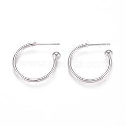 Brass Stud Earrings, Half Hoop Earrings, with Rhodium Plated 925 Sterling Silver Pin, Long-Lasting Plated, Real Platinum Plated, 20x21x4mm, Pin: 0.8mm(EJEW-L245-001P)