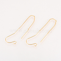 Brass Stud Earring Findings, with Loop, Ear Threads, Nickel Free, Real 18K Gold Plated, 70~72mm, Hole: 2mm, Pin: 0.8mm(KK-Q735-363G)