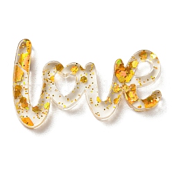 Transparent Acrylic Cabochons, with Sequin, Word LOVE, Gold, 14.5x24x2mm(TACR-Z001-01D)